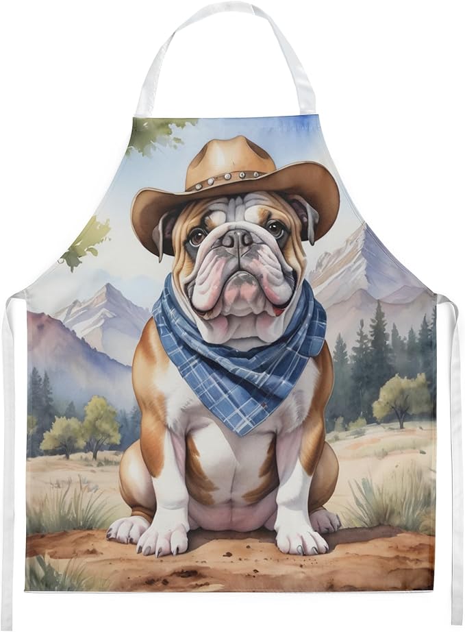 Caroline's Treasures English Bulldog Cowboy Welcome Apron Cooking Kitchen Server Baking Crafts Gardening for Adult Women Men, Unisex, Large, Multicolor