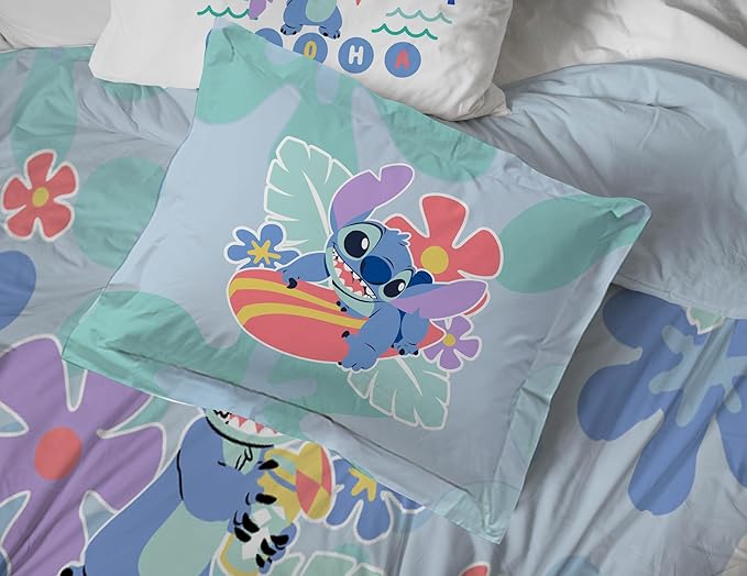 Jay Franco Disney Lilo and Stitch Full Size Comforter Set - 7 Piece Bedding Includes Sheet Set & Pillow Covers - Super Soft Tropical Bedding