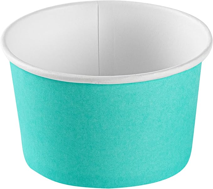 Restaurantware Coppetta 5 Ounce Dessert Cups, 50 Disposable Ice Cream Cups - Lids Sold Separately, Sturdy, Turquoise Paper FroYo Bowls, Striped, For Hot And Cold Foods, Perfect For Gelato