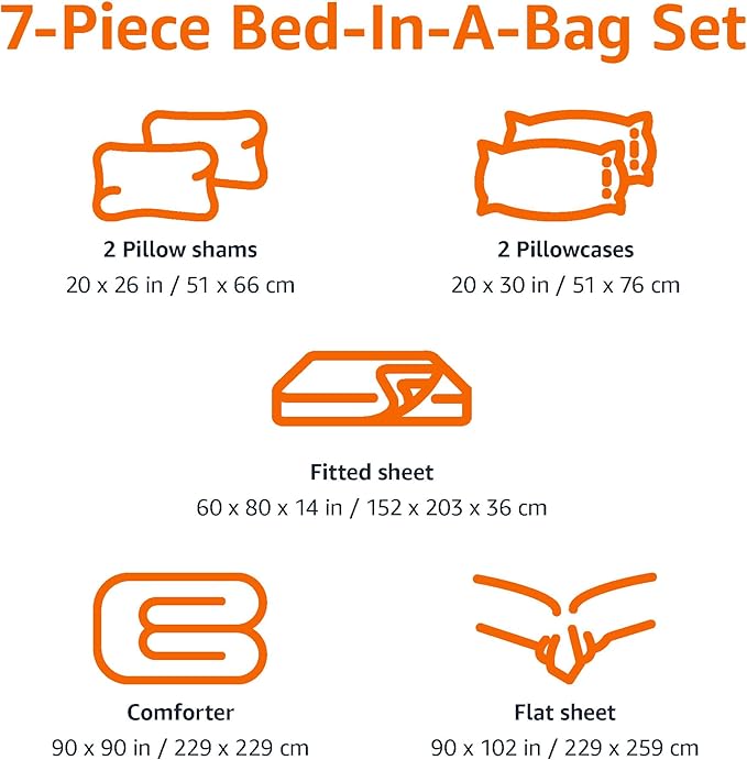 Amazon Basics 7-Piece Soft Microfiber Kid's Bed-in-a-Bag Bedding Set, Full/Queen, Pink, Solid