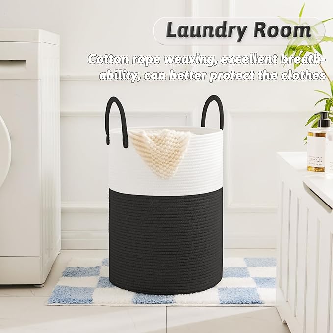 Artfeel Laundry Basket,Woven Cotton Rope Laundry Hamper,60L for Decorative Storage of Dirty Clothes,Toys and Blankets in Bathroom,Baby Room and Living Room