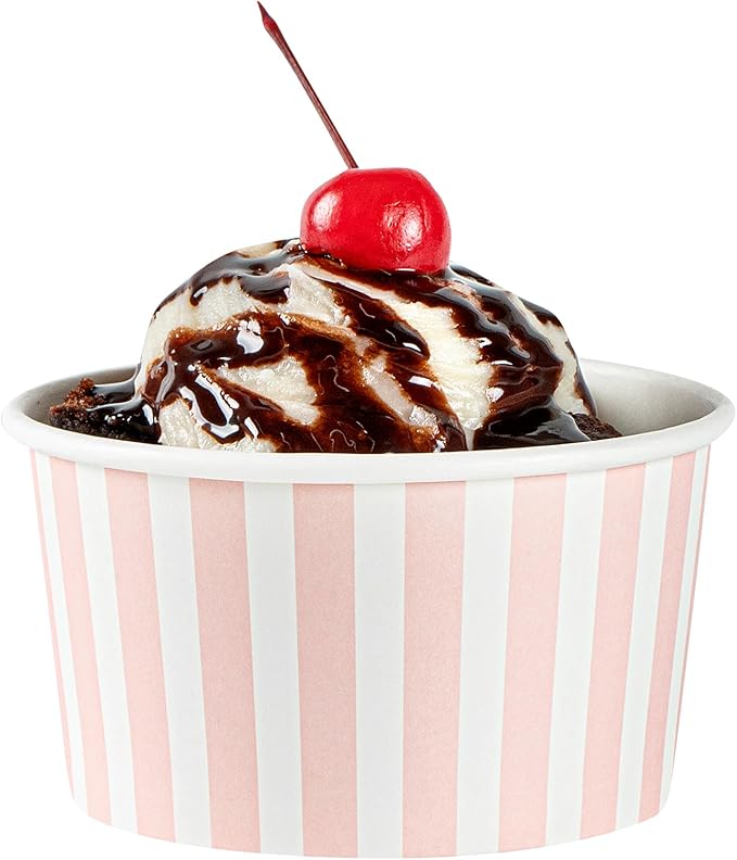 Coppetta 8-Ounce Dessert Cups, 50 Disposable Ice Cream Cups - Lids Sold Separately, Sturdy, Pink And White Paper FroYo Bowls, For Hot And Cold Foods, Perfect For Gelato Or Mousse - Restaurantware