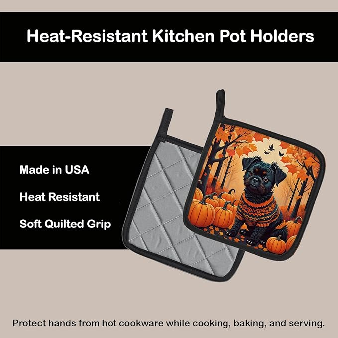Caroline's Treasures DAC1001PTHD Affenpinscher Fall Pair of Pot Holders Kitchen Heat Resistant Pot Holders Sets Oven Hot Pads for Cooking Baking BBQ, 7 1/2 x 7 1/2