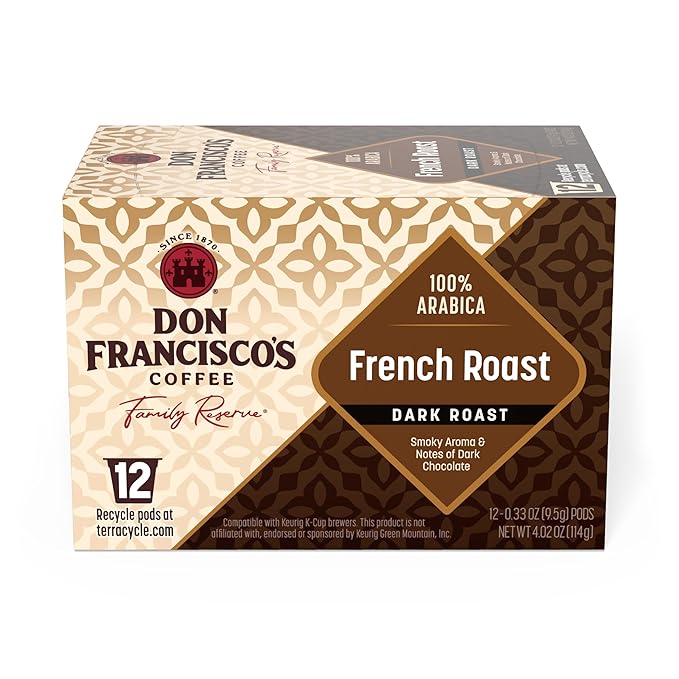 Don Francisco's French Roast Coffee Pods, 12 Count, Dark Roast, Compatible with Keurig Brewers