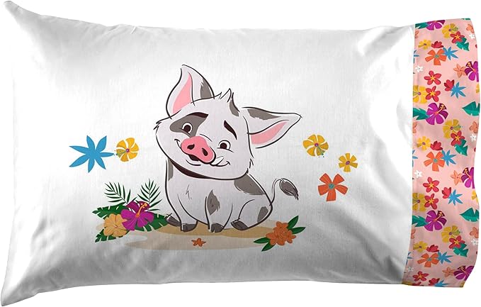 Jay Franco Kids Sheet Set with Fitted, Flat Sheets & Pillow Cover - Ultra-Soft Bedding with Pillowcase for Room Decor, Pink - Moana, 4 Piece Full