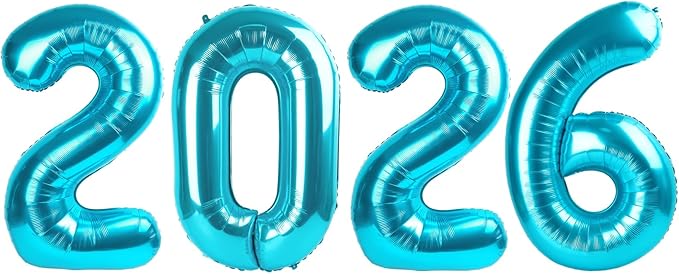 2026 Balloon Numbers - 40 Inch Light Blue New Years Eve Party Supplies 2026, Nye Decor Party Decorations Happy New Year, New Years Eve Foil Party Balloons, Graduation Party Decorations