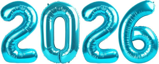 2026 Balloon Numbers - 40 Inch Light Blue New Years Eve Party Supplies 2026, Nye Decor Party Decorations Happy New Year, New Years Eve Foil Party Balloons, Graduation Party Decorations