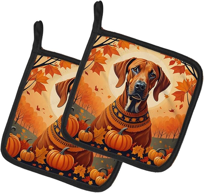 Caroline's Treasures DAC1066PTHD Rhodesian Ridgeback Fall Pair of Pot Holders Kitchen Heat Resistant Pot Holders Sets Oven Hot Pads for Cooking Baking BBQ, 7 1/2 x 7 1/2