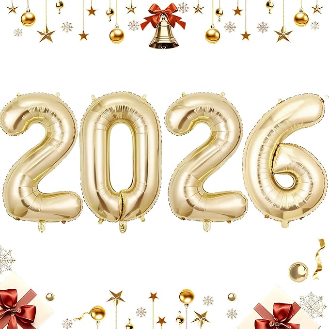 Champagne Gold 2026 Balloons, Jumbo 40 Inch Foil 2026 Number Balloons, Grad Balloons for Class of 2026 Graduation Party, Champagne Gold Matellic Foil New Year Birthday Home Office Party Supplies