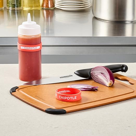 Restaurantware Silicone Squeeze Bottle Band 10 Count 2.75 Inch Dishwasher Safe Condiment Identification Band, Chipotle Red Non-Slip Label Band for Condiment Labeling at Restaurants, Food Trucks