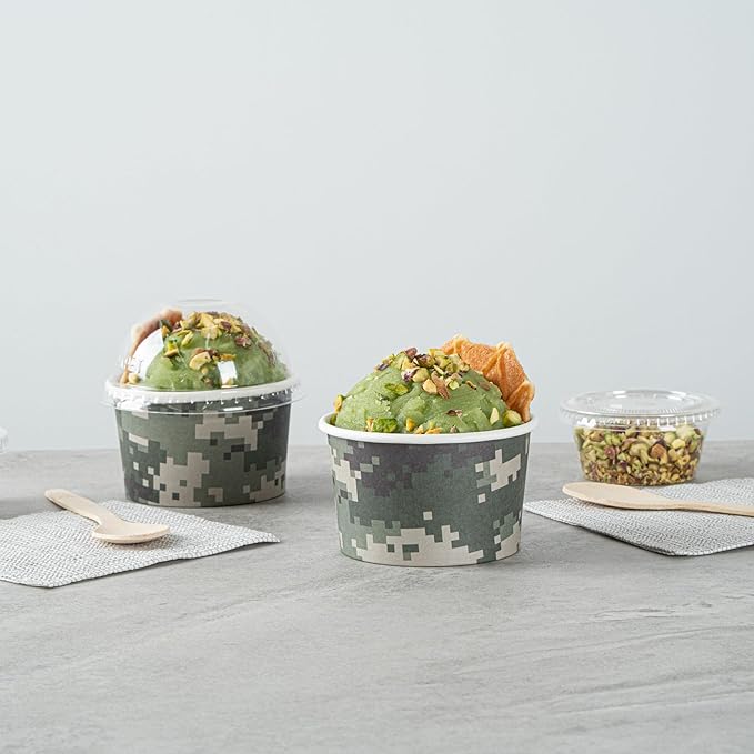 Restaurantware Coppetta 3-Ounce Dessert Cups, 200 Disposable Ice Cream Cups - Lids Sold Separately, Sturdy, Camouflage Paper FroYo Bowls, For Hot And Cold Foods, Perfect For Gelato Or Mousse