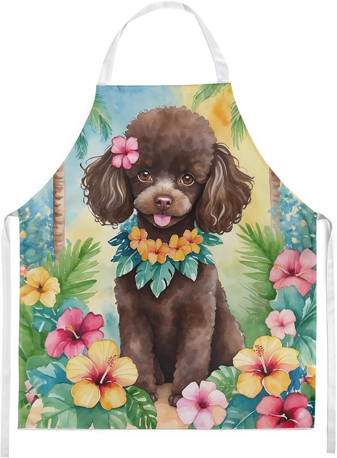 Caroline's Treasures Chocolate Poodle Luau Apron Cooking Kitchen Server Baking Crafts Gardening for Adult Women Men, Unisex, Large, Multicolor