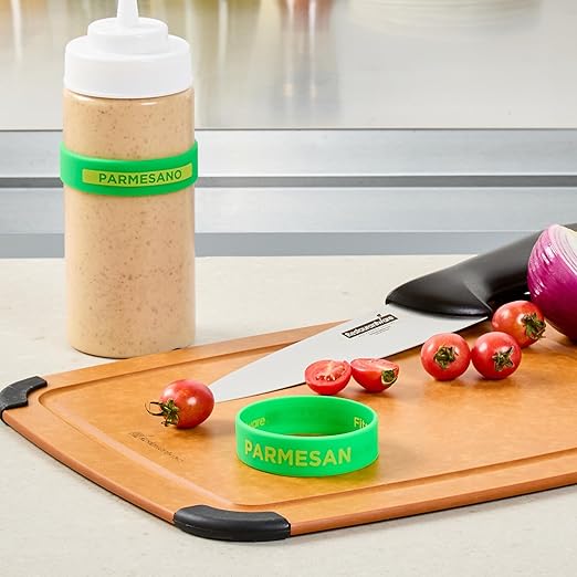 Restaurantware Silicone Squeeze Bottle Band 10 Count 2.75 Inch Dishwasher Safe Condiment Identification Band, Parmesan Green Non-Slip Label Band for Condiment Labeling at Restaurants, Food Trucks