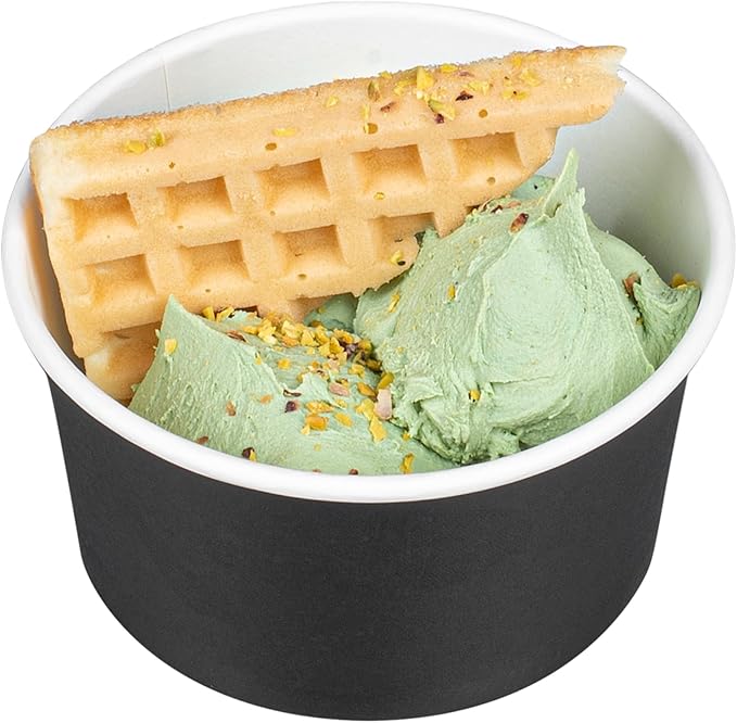 Coppetta 8-Ounce Dessert Cups, 50 Disposable Ice Cream Cups - Lids Sold Separately, Sturdy, Black Paper Frozen Yogurt Bowls, For Hot And Cold Foods, Perfect For Gelato Or Mousse - Restaurantware