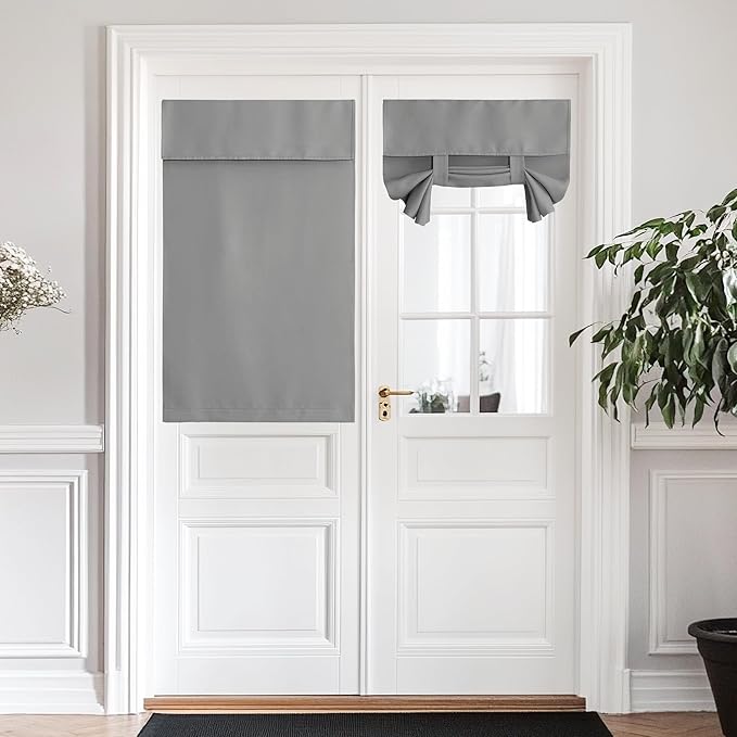 NICETOWN Blackout Door Curtain for Door Window - Privacy Thermal Insulated Tricia/Front/Patio French Window Covering Tie up Shade, W34 x L48 inch Long, 1 Panel, Silver Grey