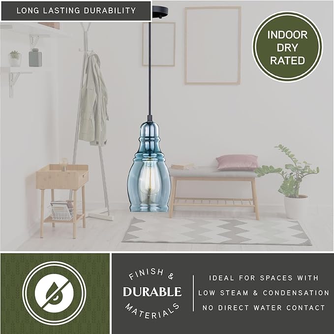 VAXCEL Millie Bronze Farmhouse Jar Mini Pendant Ceiling Light Smoke Blue Glass