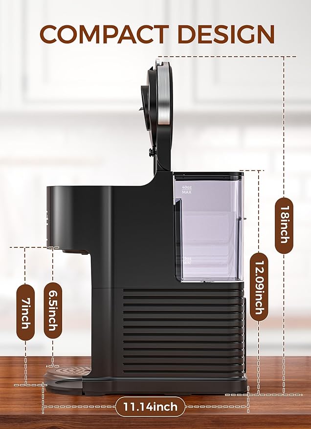 COWSAR Commercial Single Serve Coffee Maker, K Cup Coffee Brewer for Capsule and Ground Coffee, Capsule Coffee Machine with 40 Oz Water Tank, Instant-Heat, 5 Brew Sizes Up To 14 Oz, Classic Black