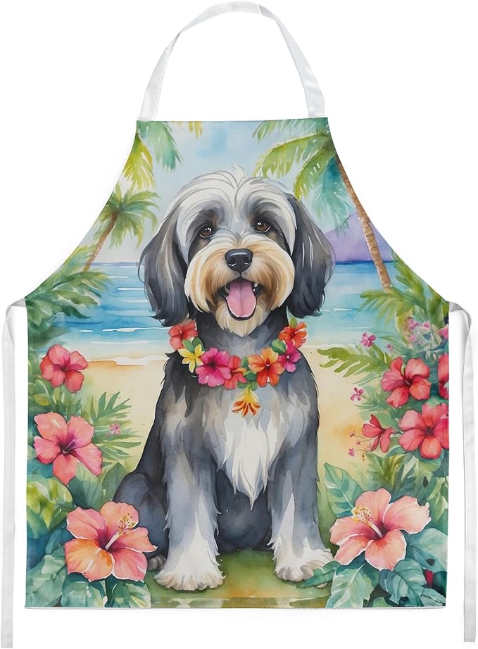 Caroline's Treasures Tibetan Terrier Luau Apron Cooking Kitchen Server Baking Crafts Gardening for Adult Women Men, Unisex, Large, Multicolor