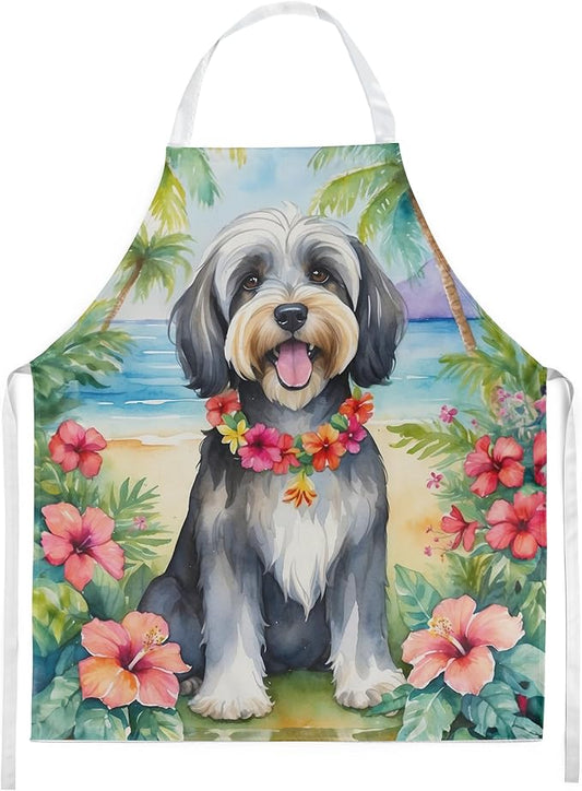 Caroline's Treasures Tibetan Terrier Luau Apron Cooking Kitchen Server Baking Crafts Gardening for Adult Women Men, Unisex, Large, Multicolor
