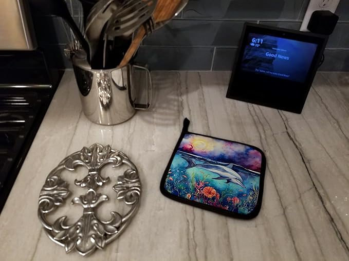 Caroline's Treasures Dolphin Pair of Pot Holders Kitchen Heat Resistant Pot Holders Sets Oven Hot Pads for Cooking Baking BBQ, 7 1/2 x 7 1/2
