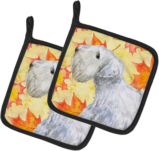 Caroline's Treasures BB9945PTHD Sealyham Terrier Fall Pair of Pot Holders, Yellow Kitchen Heat Resistant Pot Holders Sets Oven Hot Pads for Cooking Baking BBQ, 7 1/2 x 7 1/2