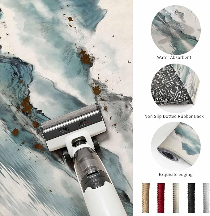 Area Rug 3x5ft, Chinese Zen Landscape Ombre Washable Rugs for Living Room Bedroom, Abstract Mountain Lake Soft Non-Slip Area Rugs Rectangle Floor Carpet for Dining Room