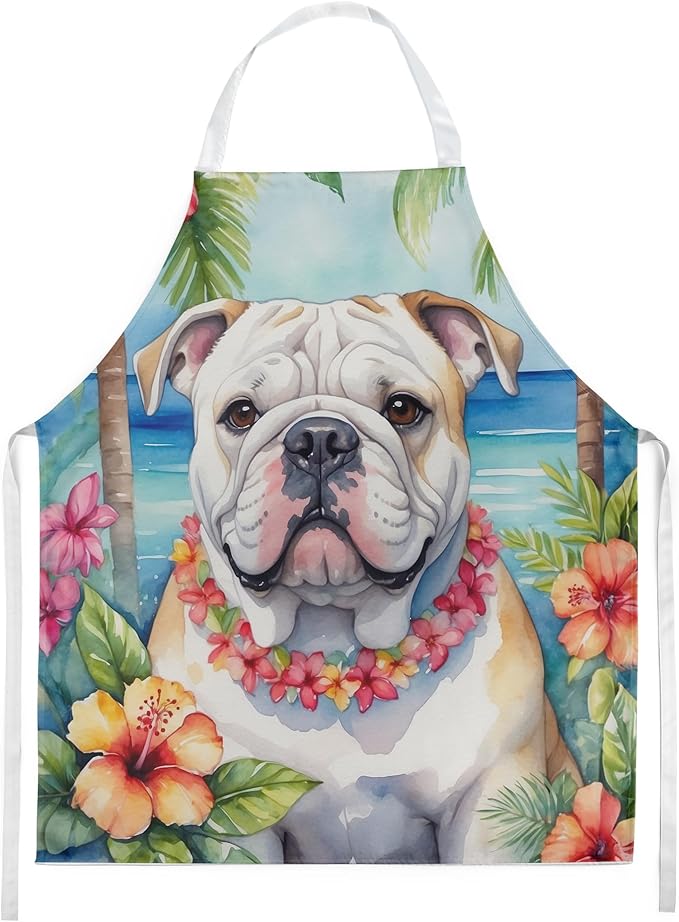Caroline's Treasures English Bulldog Luau Apron Cooking Kitchen Server Baking Crafts Gardening for Adult Women Men, Unisex, Large, Multicolor