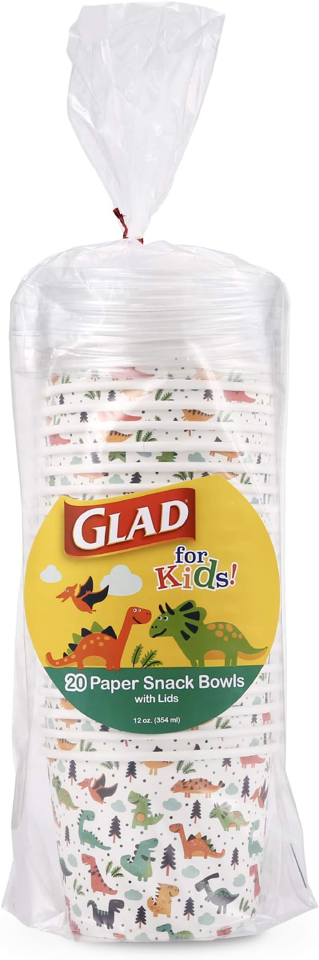 Glad for Kids Dinosaurs Paper Snack Bowls, Colorful Heavy Duty Microwave Safe Disposable Bowls for Soup, Ice Cream, and Snacks, Lids Included, Multicolor, Party Pack, 12 Oz, 20 Count - 6 Pack