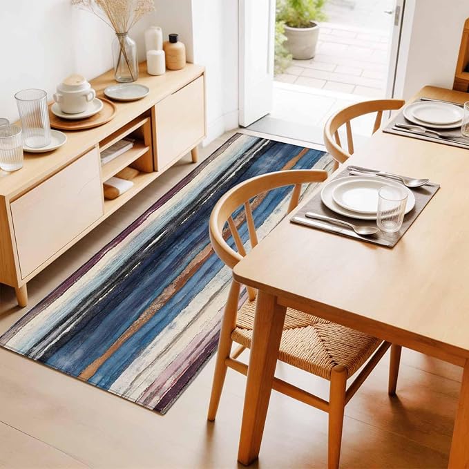 Runner Rug for Bedroom Hallway, Modern Gradient Striped Art Kitchen Runner Rugs Area Rug 2x6ft, Retro Abstract Rustic Texture Washable Soft Floor Carpet for Entryway Stair