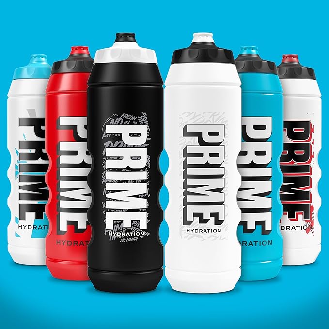 PRIME 32 oz Red & Black Graphic Squeeze Sports Water Bottle, BPA Free, Dishwasher Safe, Easy-Grip Ergonomic Leakproof Design, Fast Hydration for Gym, Cycling, Running