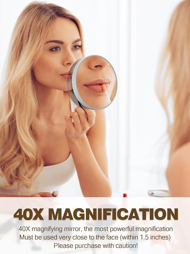 Macaki 40X Magnifying Mirror with 2 Suction Cups, 3.5 inches Magnified Makeup Mirror and Slant Tweezers,Grey,1PC
