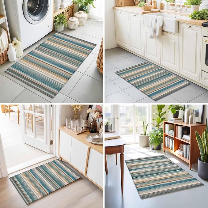 Area Rug 2x3ft, Minimalist Vertical Stripes Washable Rugs for Living Room Bedroom, Retro Boho Lines Soft Non-Slip Area Rugs Rectangle Floor Carpet for Dining Room