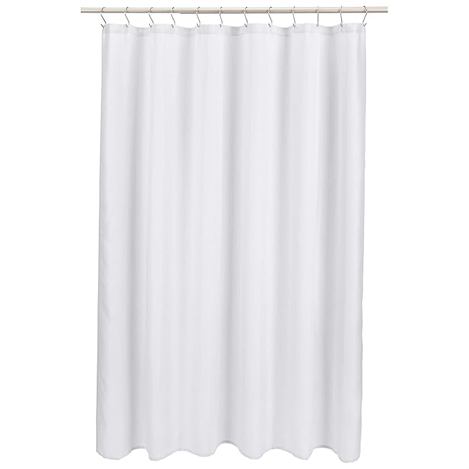Amazon Basics Linen Style Bathroom Shower Curtain, 100% Polyester, 72" x 72", Bright White