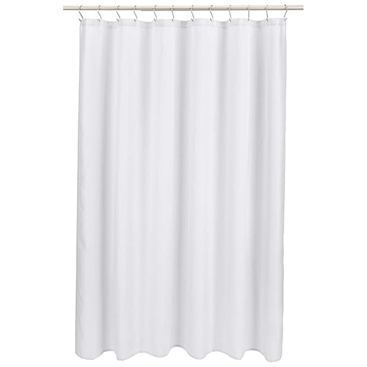 Amazon Basics Linen Style Bathroom Shower Curtain, 100% Polyester, 72" x 72", Bright White