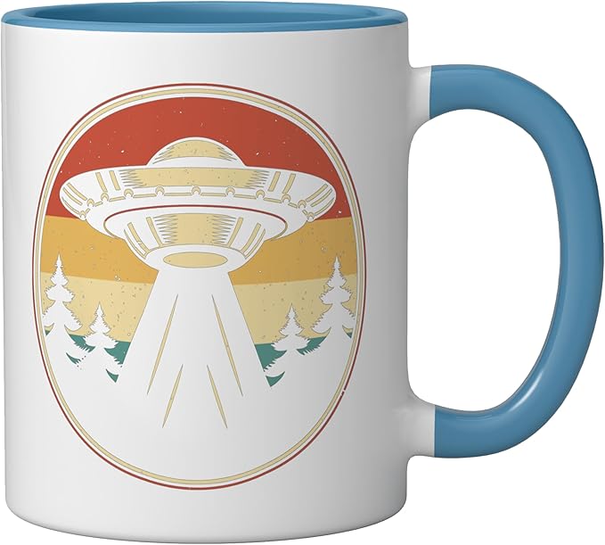 Ufo Alien Vintage Retro Ceramic Mug, Blue/White