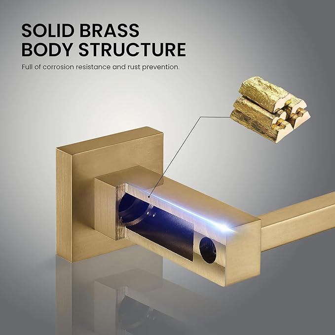 KIBI Cube 10 Inch Hand Towel Bar | Solid Brass Wall Mounted Bathroom Towel Holder for Small Spaces | Modern & Durable Design | Rust-Resistant Finish (Brushed Brass, KBA1503)