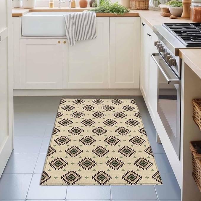 Area Rug 2x3ft, Boho Tribal Diamond Pattern Washable Rugs for Living Room Bedroom, Ethnic Style Art Soft Non-Slip Area Rugs Rectangle Floor Carpet for Dining Room