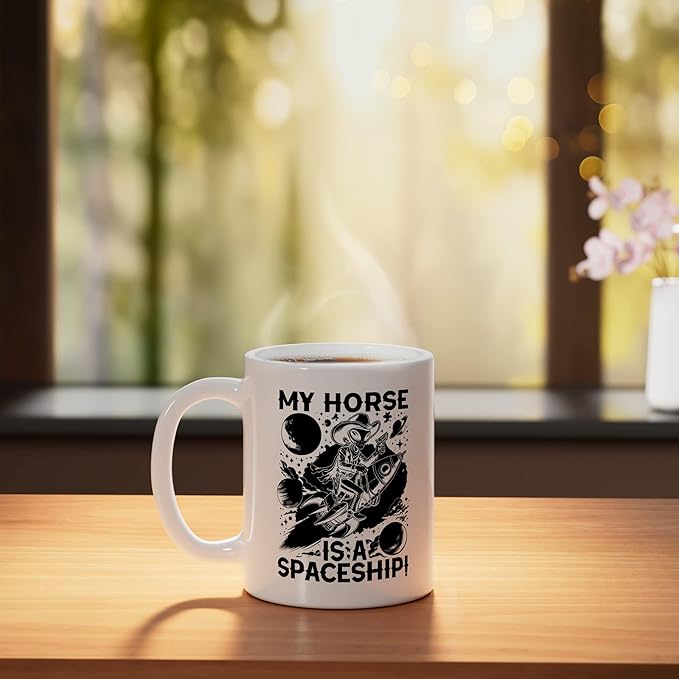 Alien Lover Flying Saucer UFO Extraterrestrial Cowboy Ceramic Mug, White