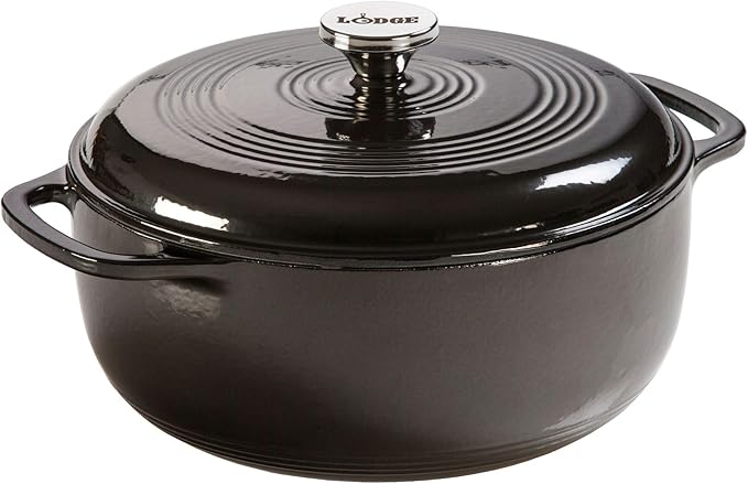 Lodge Essential Enamel Cast Iron Dutch Oven - Perfect for Bread Baking, Braising, Marinating & Slow Cooking - Features Moisture-Sealing Lid & Dual Handles - Kitchen Essentials - 6 Quarts - Midnight Chrome