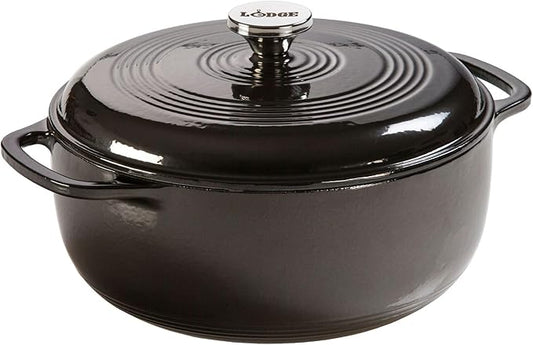 Lodge Essential Enamel Cast Iron Dutch Oven - Perfect for Bread Baking, Braising, Marinating & Slow Cooking - Features Moisture-Sealing Lid & Dual Handles - Kitchen Essentials - 6 Quarts - Midnight Chrome