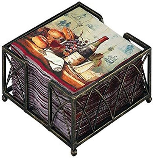 Boston International Cocktail Napkin Caddy, Arch Design in Antique Brass