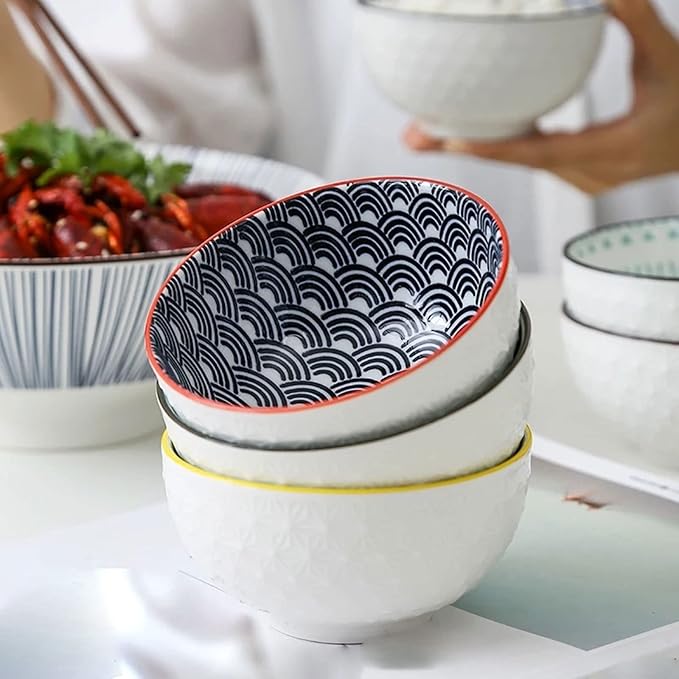 Bowls for Kitchen Household Rice Bowl Ceramic Tableware Minimalist Style Underglaze Relief Kitchenware Porridge Bowl Small (Color : K) (P)