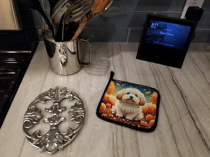 Caroline's Treasures DAC1041PTHD Coton De Tulear Fall Pair of Pot Holders Kitchen Heat Resistant Pot Holders Sets Oven Hot Pads for Cooking Baking BBQ, 7 1/2 x 7 1/2