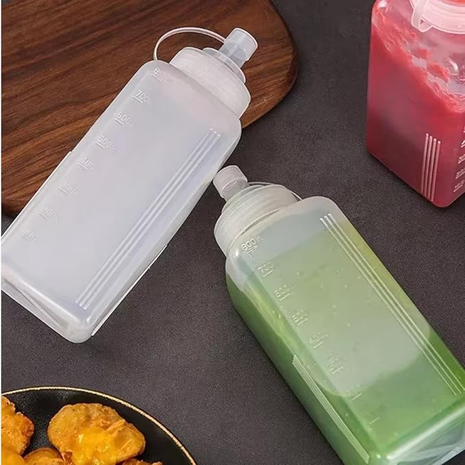 Sauce Storage Bottles, Refillable Dispenser Set, Wide Mouth Fixture with Leak Proof Build, Large Container with Scale Details, 2.95x2.95x9.84 inches Kitchen Accessory, Household Organizer for Salad