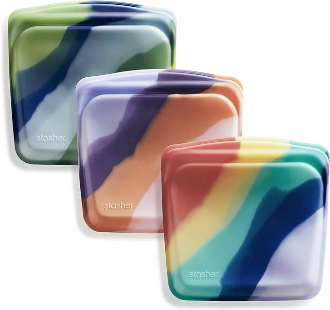 Stasher Silicone Reusable Food Storage Bags, 3-Pack, Reusable Freezer Bags, Microwave, Dishwasher, Oven Safe, Sous Vide, Premium Lunch Containers, Eco Friendly, Food-safe Silicone Snack Bag, Artivism | Reusable Food Bag
