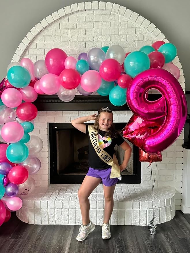 9Th Birthday Decorations Number Balloons 9, Happy Birthday Decoration for 9th, Hot Pink Balloon Numbers 40 Inch for Girls Boys Women Men Engagement, Bridal Shower Party