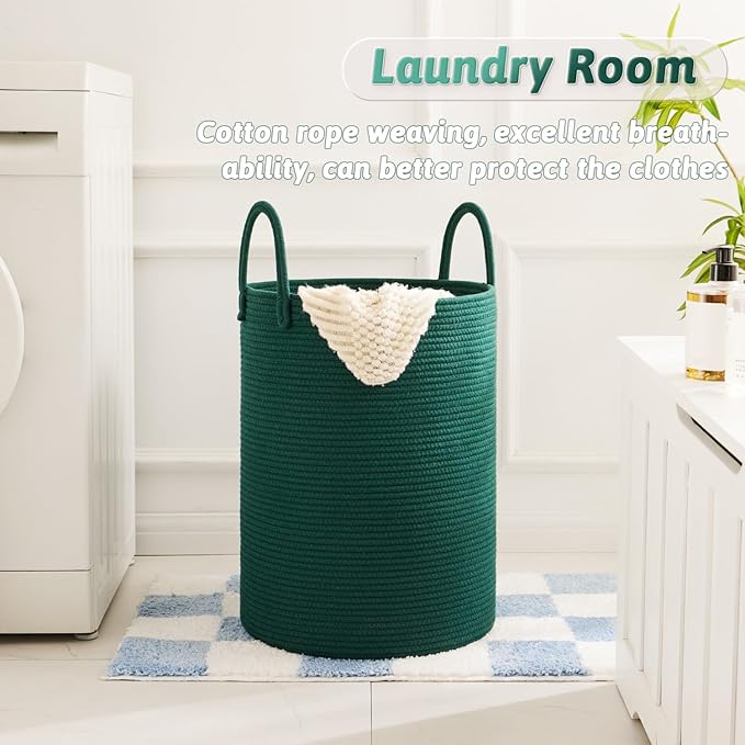 Artfeel Laundry Basket,Woven Cotton Rope Laundry Hamper,100L for Decorative Storage of Dirty Clothes,Toys and Blankets in Bathroom,Baby Room and Living Room