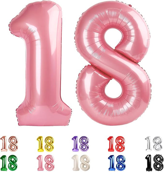 18 Balloon Numbers, Numbers 18 Balloons 40 In, 18th Birthday Decorations for Boys Girls, 81st Pearl Pink Birthday Big Party Decorations for Engagement, Celebration Party, Graduations
