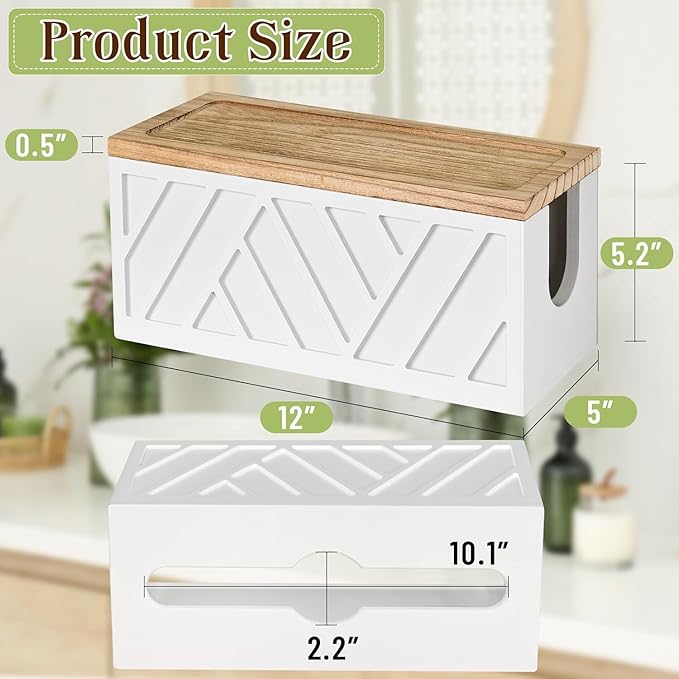 Paper Towel Dispenser Wood Without Drilling, Smooth Surface Without Burr, Weight 500 g, Ideal for Bathroom and Kitchen in Home and Commercial (White)