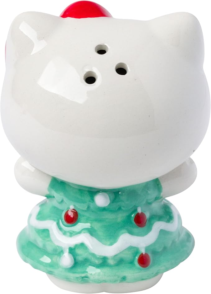 Silver Buffalo Sanrio Hello Kitty 3D Sculpted Festive Christmas Tree and Candy Cane Holiday Salt and Pepper Shaker Set